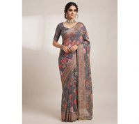 Digital Floral Printed Linen Cotton Saree