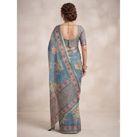 Digital Floral Printed Linen Cotton Saree