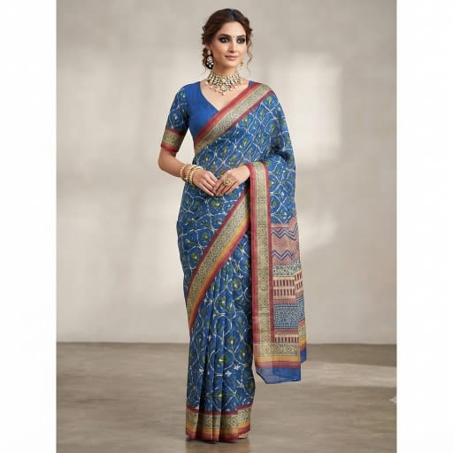 Hand Block Printed Chanderi Silk Saree