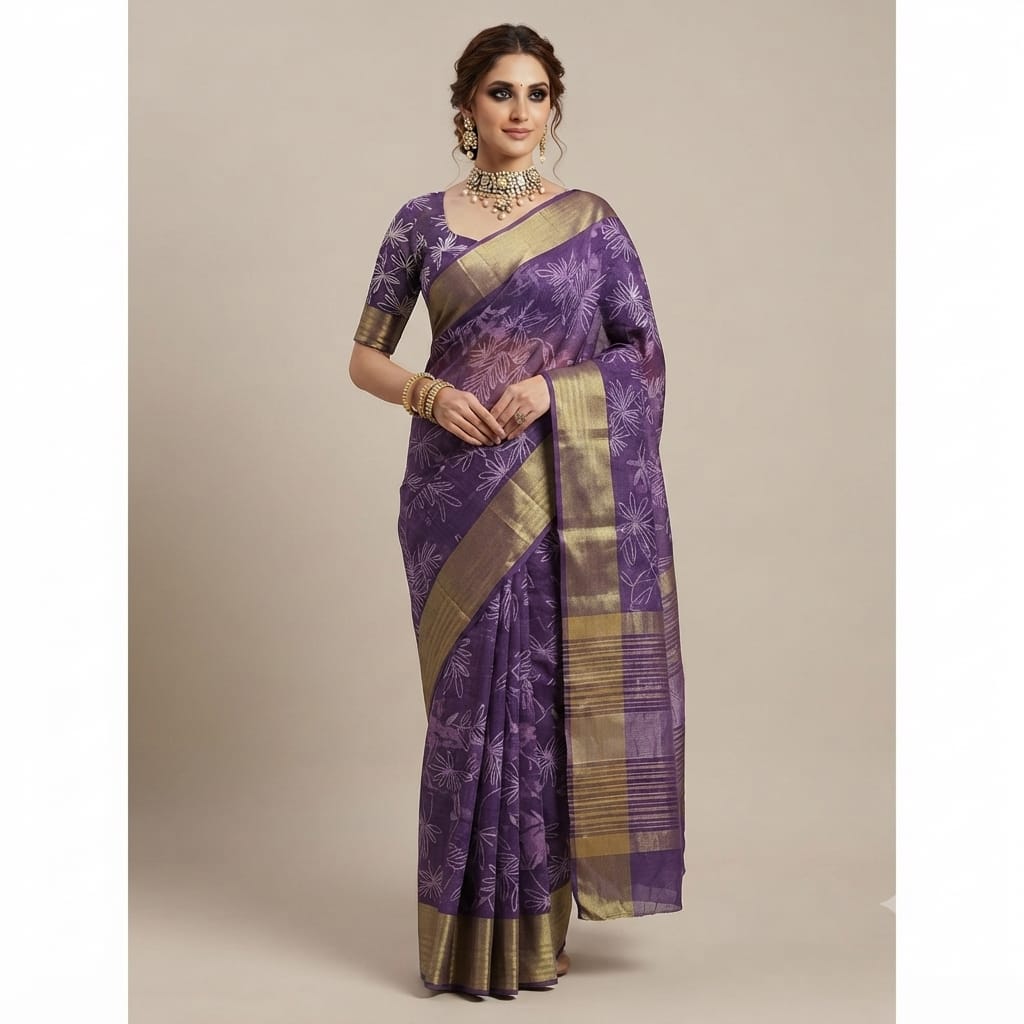 Hand Block Printed Chanderi Silk Saree