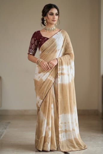 Crush Georgette Leaf Work Saree