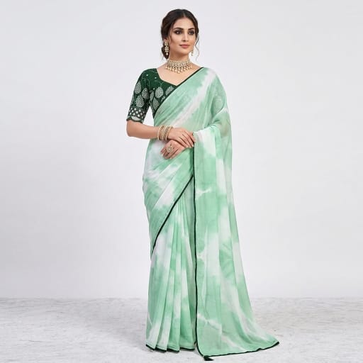 Crush Georgette Leaf Work Saree