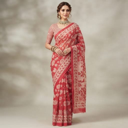 Hand Block Printed Cotton Mulmul Saree
