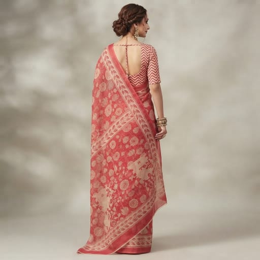 Hand Block Printed Cotton Mulmul Saree