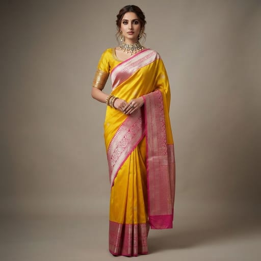 Traditional Zari Woven Gadwal Semi Pattu Saree.