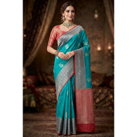 Traditional Zari Woven Gadwal Semi Pattu Saree.