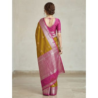 Traditional Zari Woven Gadwal Semi Pattu Saree.