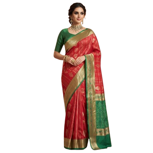 Traditional Zari Woven Gadwal Semi Pattu Saree.