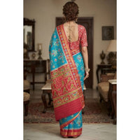 Linen Patola Ikat Saree with Purple Zari Border