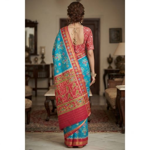 Linen Patola Ikat Saree with Purple Zari Border