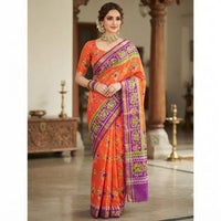Linen Patola Ikat Saree with Purple Zari Border