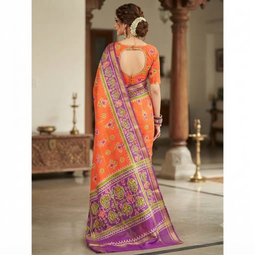Linen Patola Ikat Saree with Purple Zari Border