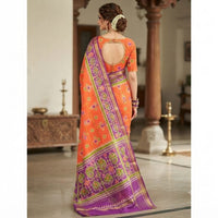 Linen Patola Ikat Saree with Purple Zari Border