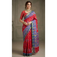 Linen Patola Ikat Saree with Purple Zari Border