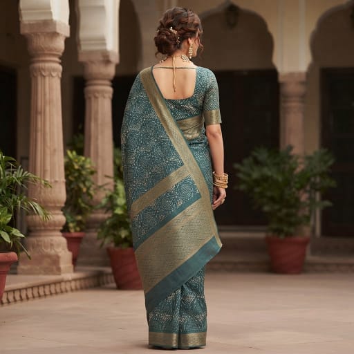 Bandhani-inspired Geometric Grid Saree