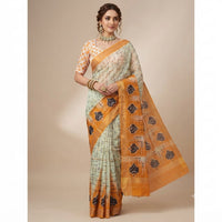 Mulmul Cotton Saree with Grid Pattern and Floral Bootis