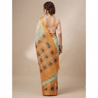 Mulmul Cotton Saree with Grid Pattern and Floral Bootis