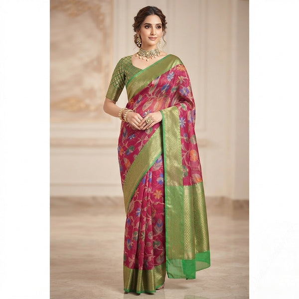 Banarasi Kora Organza Floral Jaal Saree