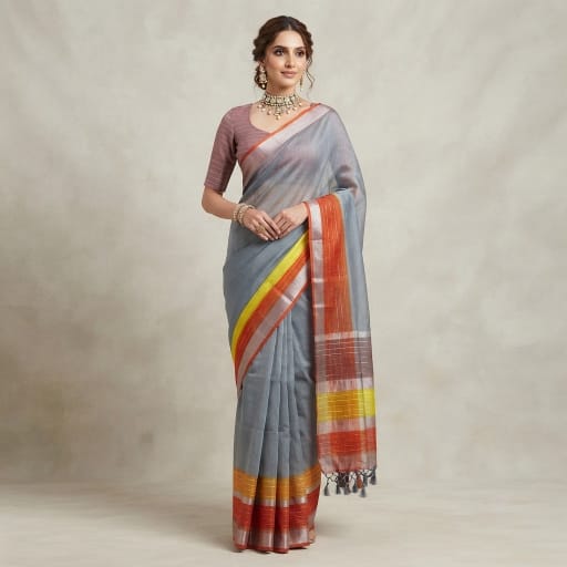 Chanderi Silk-Cotton Multi-Stripe Pallu Saree