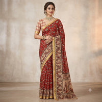Kalamkari Printed Jari Kota Cotton Saree