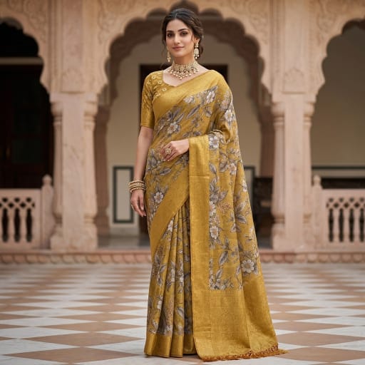 Antique Crisp Golden Bloom Saree.