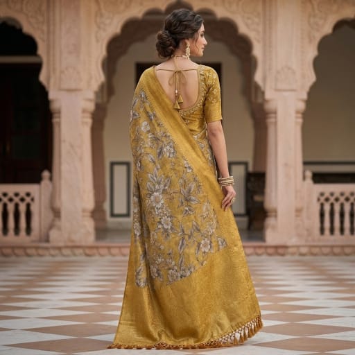 Antique Crisp Golden Bloom Saree.