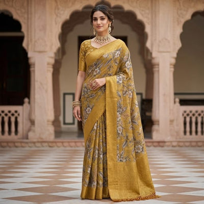 Antique Crisp Golden Bloom Saree.