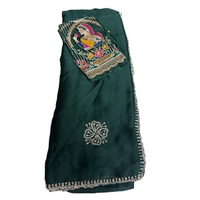 Indian Designer Festive Saree paired with an Applique style Handcrafted Blouse.