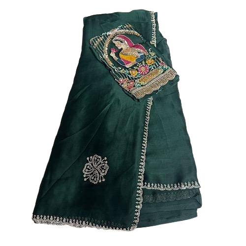 Indian Designer Festive Saree paired with an Applique style Handcrafted Blouse.