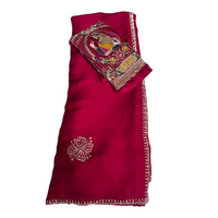 Indian Designer Festive Saree paired with an Applique style Handcrafted Blouse.