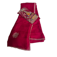 Indian Designer Festive Saree paired with an Applique style Handcrafted Blouse.