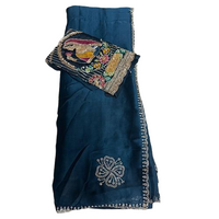 Indian Designer Festive Saree paired with an Applique style Handcrafted Blouse.