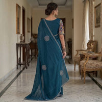 Indian Designer Festive Saree paired with an Applique style Handcrafted Blouse.