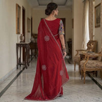 Indian Designer Festive Saree paired with an Applique style Handcrafted Blouse.