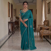 Indian Designer Festive Saree paired with an Applique style Handcrafted Blouse.