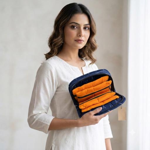 Handmade 4-Pockets Cotton Jewelry Bag