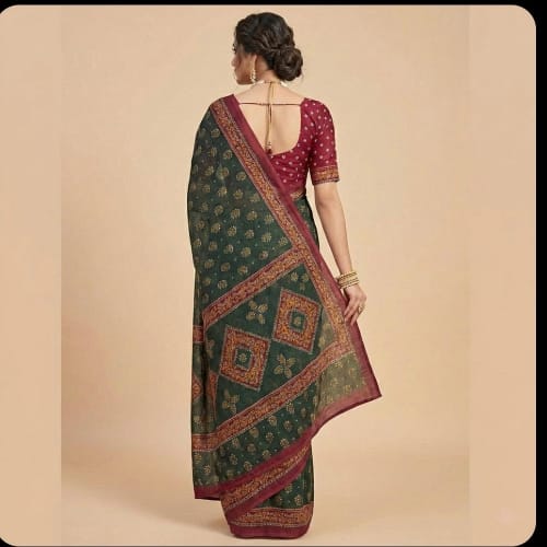 Vrinda Floral Green Saree