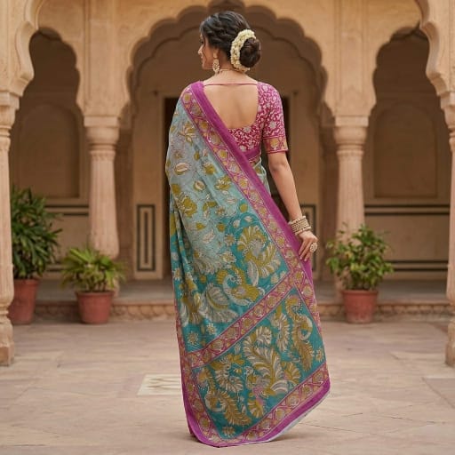 Orange Brown Peacock Paradise Saree