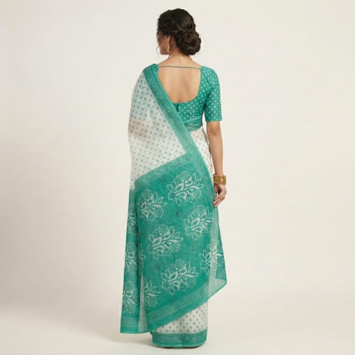 Ocean Blossom Printed Cotton Saree