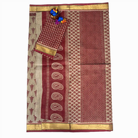 Stylized leaf Kalamkari pure cotton saree