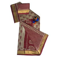 Stylized leaf Kalamkari pure cotton saree
