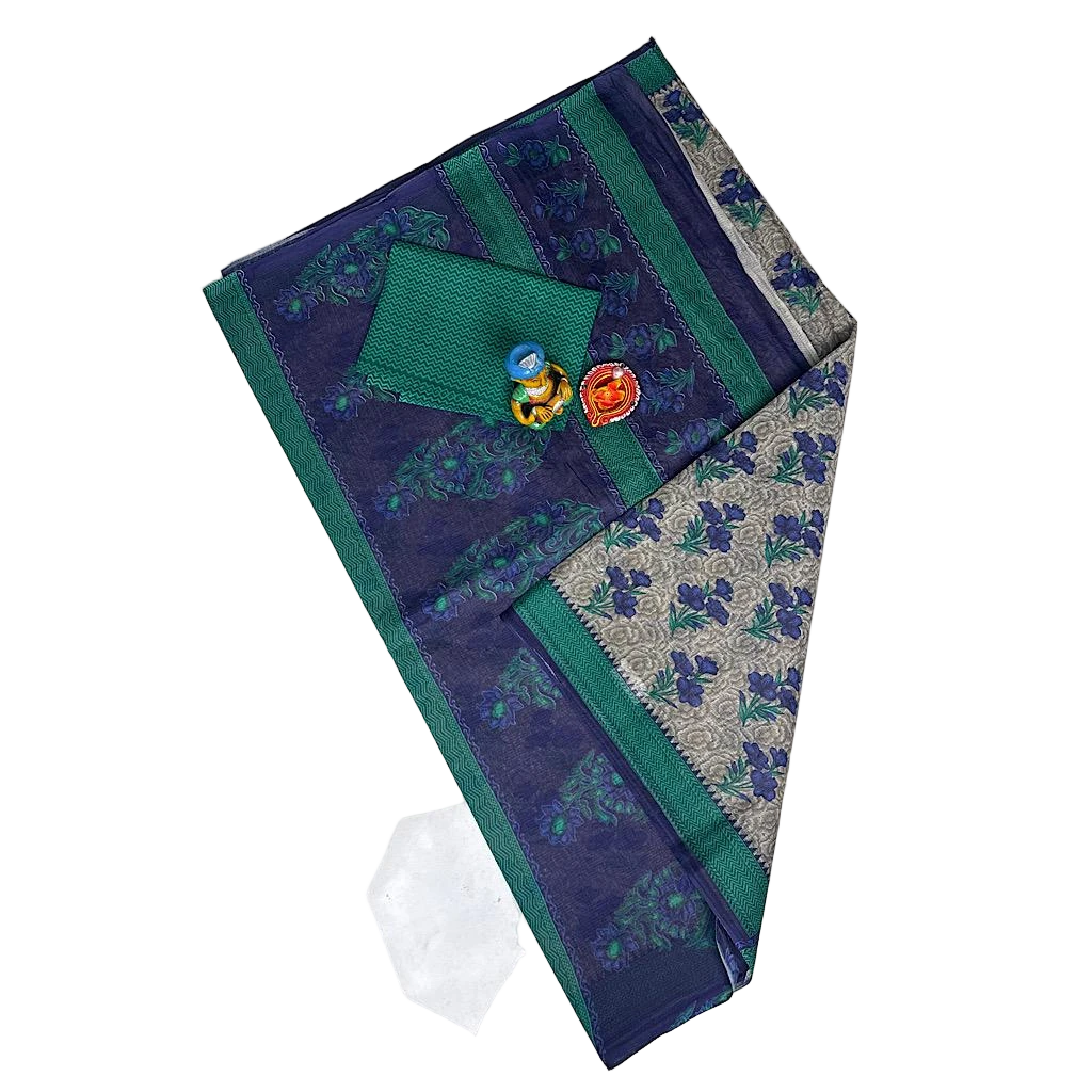 A Grayish - Begie Base Digitally Printed Floral Pattern Cotton Saree.