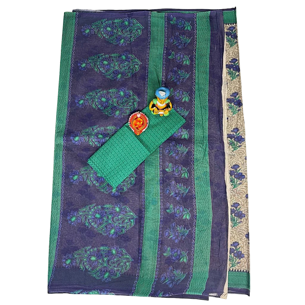 A Grayish - Begie Base Digitally Printed Floral Pattern Cotton Saree.