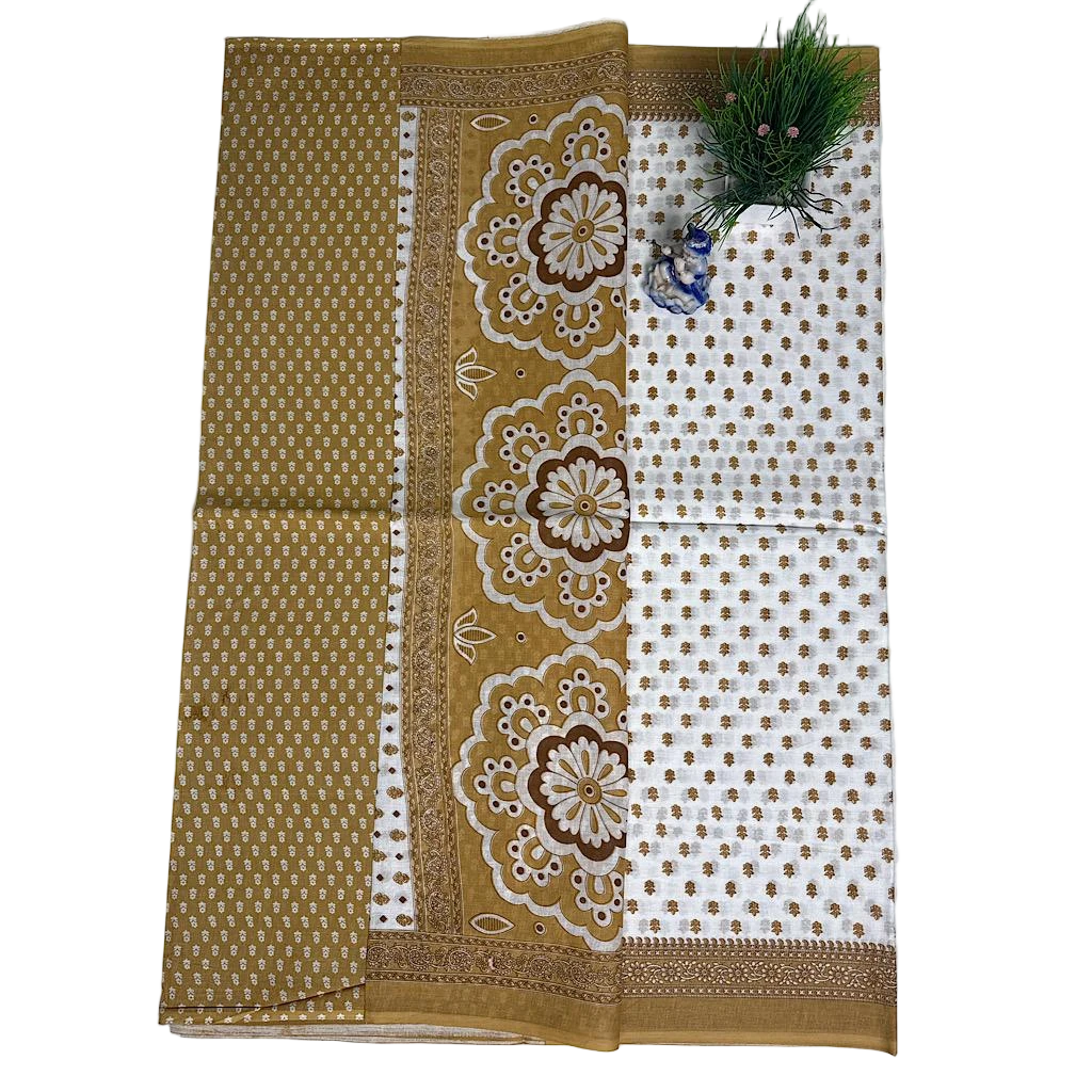 Brown Floral Traditional Cotton Saree.