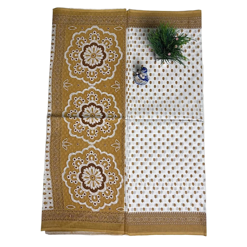 Brown Floral Traditional Cotton Saree.