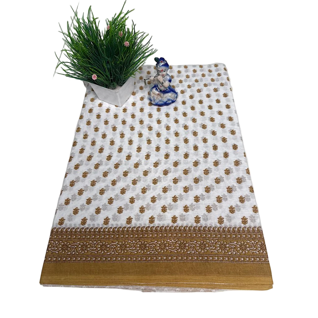 Brown Floral Traditional Cotton Saree.