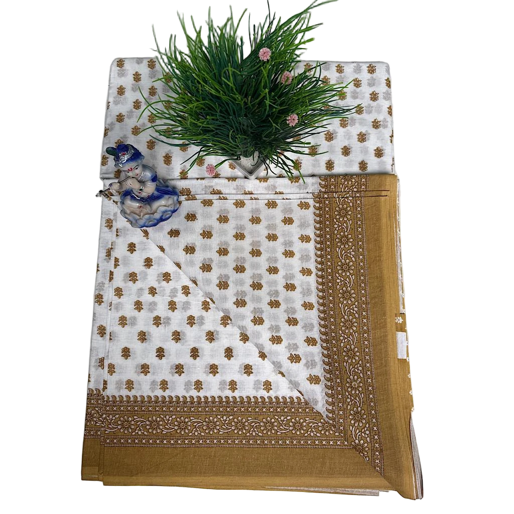 Brown Floral Traditional Cotton Saree.