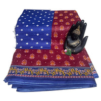 Maroon Bandhej Blue Pallu Cotton Saree
