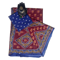 Maroon Bandhej Blue Pallu Cotton Saree