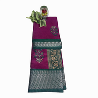 Megentha Pink Teal Vriksha Weave With Temple Zari Border Sraee